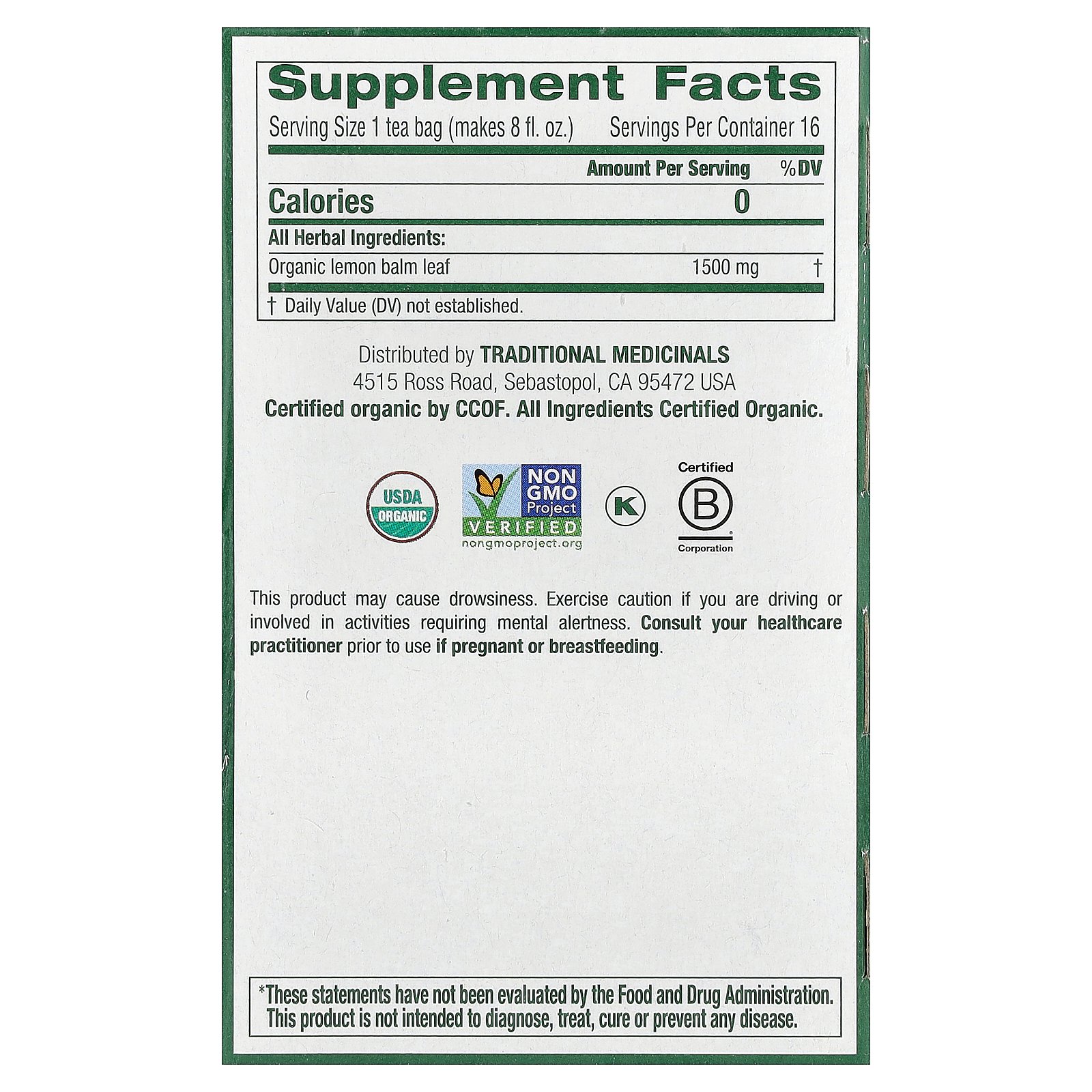 Traditional Medicinals レモンバーム オーガニック 【 iHerb アイハーブ 公式 】 トラディショナル メディシナル 有機 お茶 ハーブ ハーブティー サプリメント カフェインフリー ティーバッグ 24g 16個 iherb-official-10012465 iHerb サンプル画像2