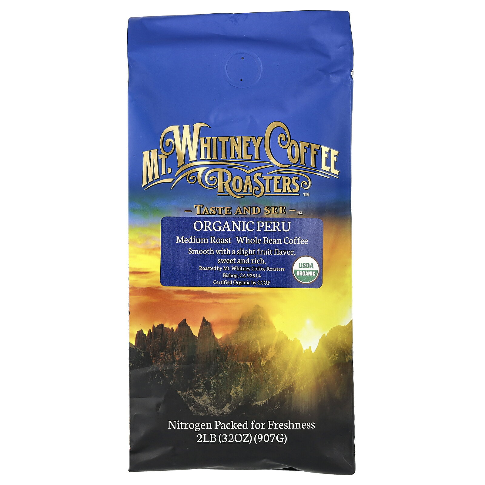 Mt. Whitney Coffee Roasters オーガニック ペルー  マウントホイットニーコーヒーロースター ミディアムロースト コーヒー豆 アラビカコーヒー100% 907g