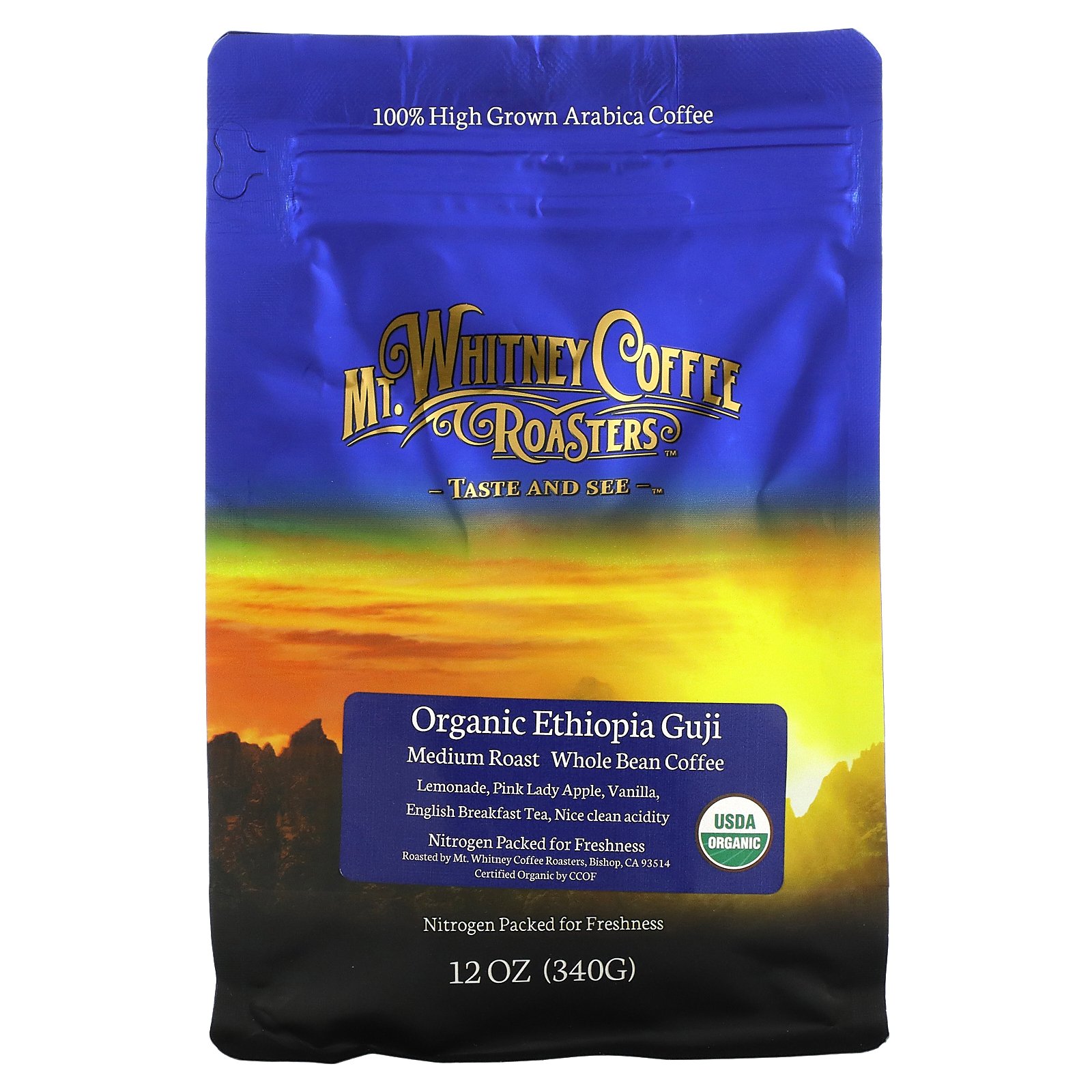 Mt. Whitney Coffee Roasters オーガニック エチオピア グジ  マウントホイットニーコーヒーロースター ミディアムロースト コーヒー豆 アラビカコーヒー100% 340g