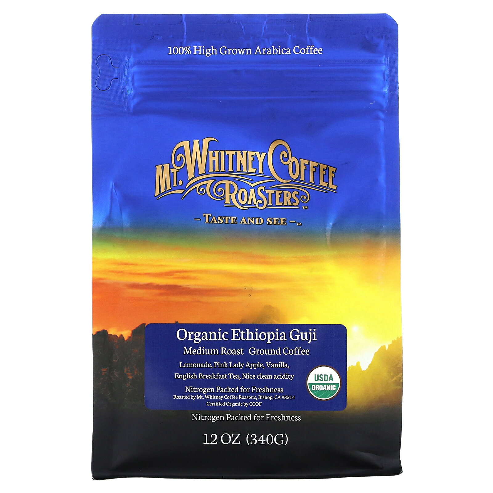 Mt. Whitney Coffee Roasters オーガニック エチオピア グジ  マウントホイットニーコーヒーロースター ミディアムロースト グラウンドコーヒー アラビカコーヒー100% 340g