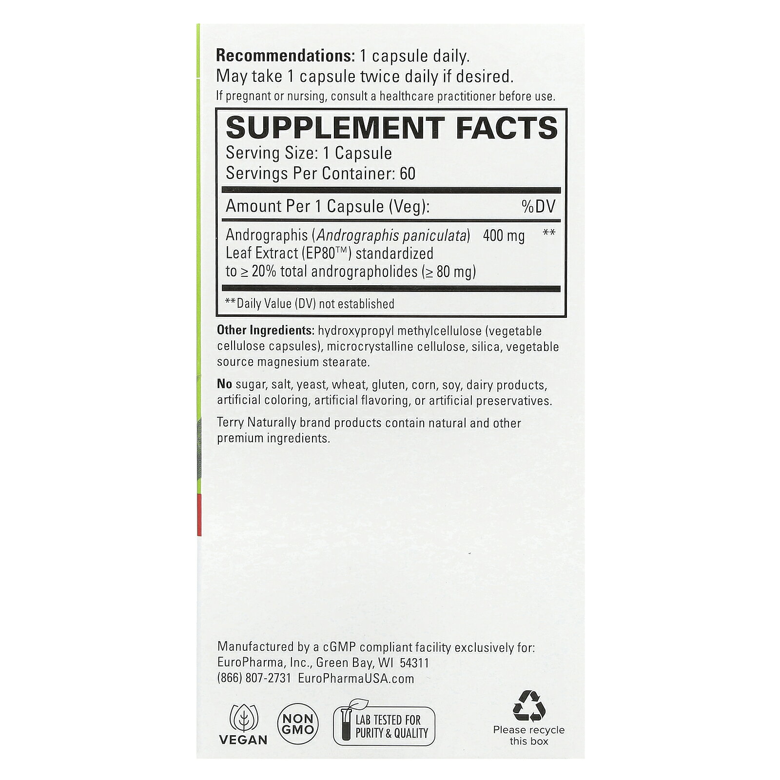 Terry Naturally アンドログラフィス EP80 【 iHerb アイハーブ 公式 】 テリーナチュラリー Andrographis エキス アンドログラホリド サプリメント サプリ エクストラストレングス カプセル 60粒 iherb-official-10008440 iHerb サンプル画像2