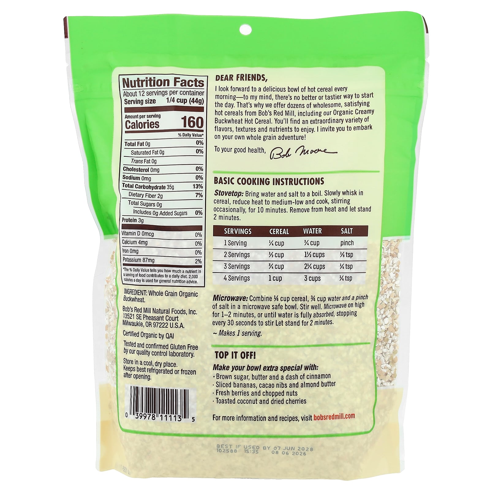Bob's Red Mill オーガニック クリーミーソバ 【 iHerb アイハーブ 公式 】 ボブズレッドミル ホットシリアル 全粒穀物 グルテンフリー 510g iherb-official-10002101 iHerb サンプル画像3