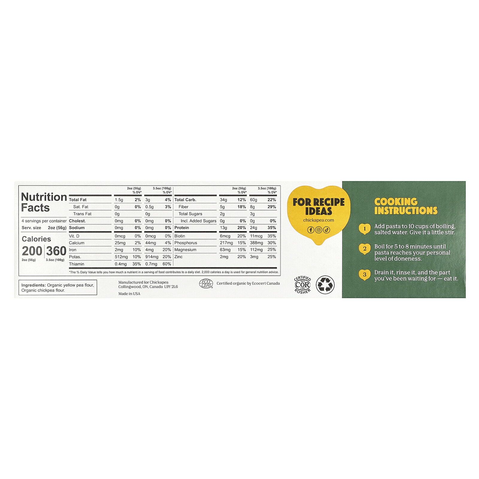 【15%OFFクーポン★8/4 20:00~8/11 01:59】Chickapea スパゲッティ オーガニック 【 iHerb アイハーブ 公式 】 チカピー 有機 パスタ ロングパスタ 豆パスタ ひよこ豆 レンズ豆 チックピー レンティル 植物性 タンパク質 プロテイン 227g iherb-official-10007962 iHerb サンプル画像2