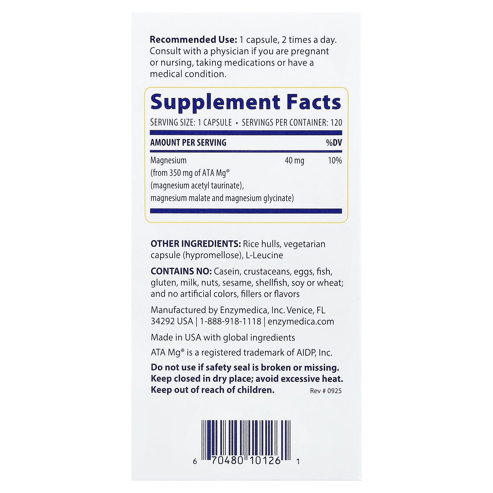 Enzymedica マグネシウム モーション 【 iHerb アイハーブ 公式 】 エンザイメディカ ATA Mg エーティエー エムジー リンゴ酸 グリシン酸 ミネラル サプリメント サプリ カプセル 120粒 iherb-official-10008176 iHerb サンプル画像2