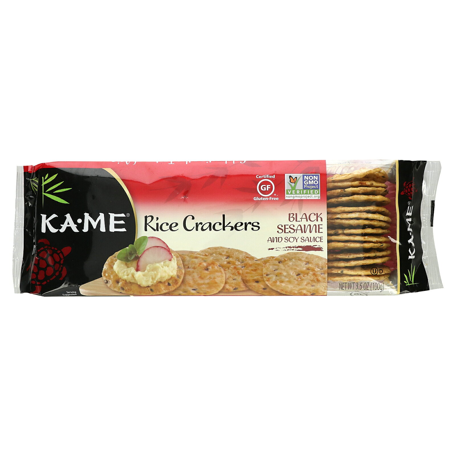 KA-ME ライスクラッカー 【 iHerb アイハーブ 公式 】 カメ クラッカー 米 薄焼き せんべい 煎餅 ジャスミン米 お菓子 おやつ スナック 黒ごま & 醤油 100g