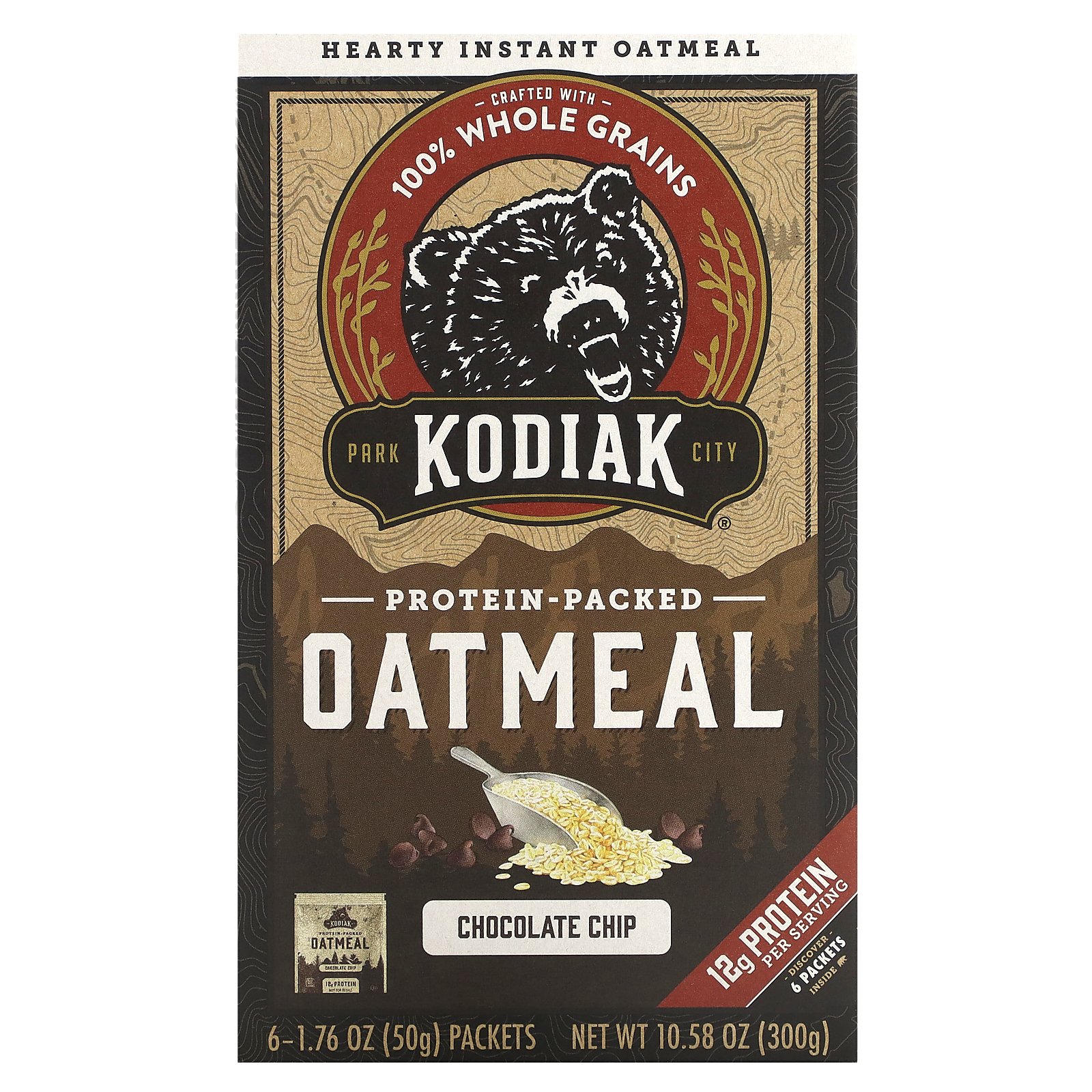 コディアック オートミール  Kodiak Cakes インスタント オーツ麦 オート麦 オーツ 燕麦 えんばく からす麦 全粒粉 タンパク質 プロテイン チョコレートチップ 各50g 6袋