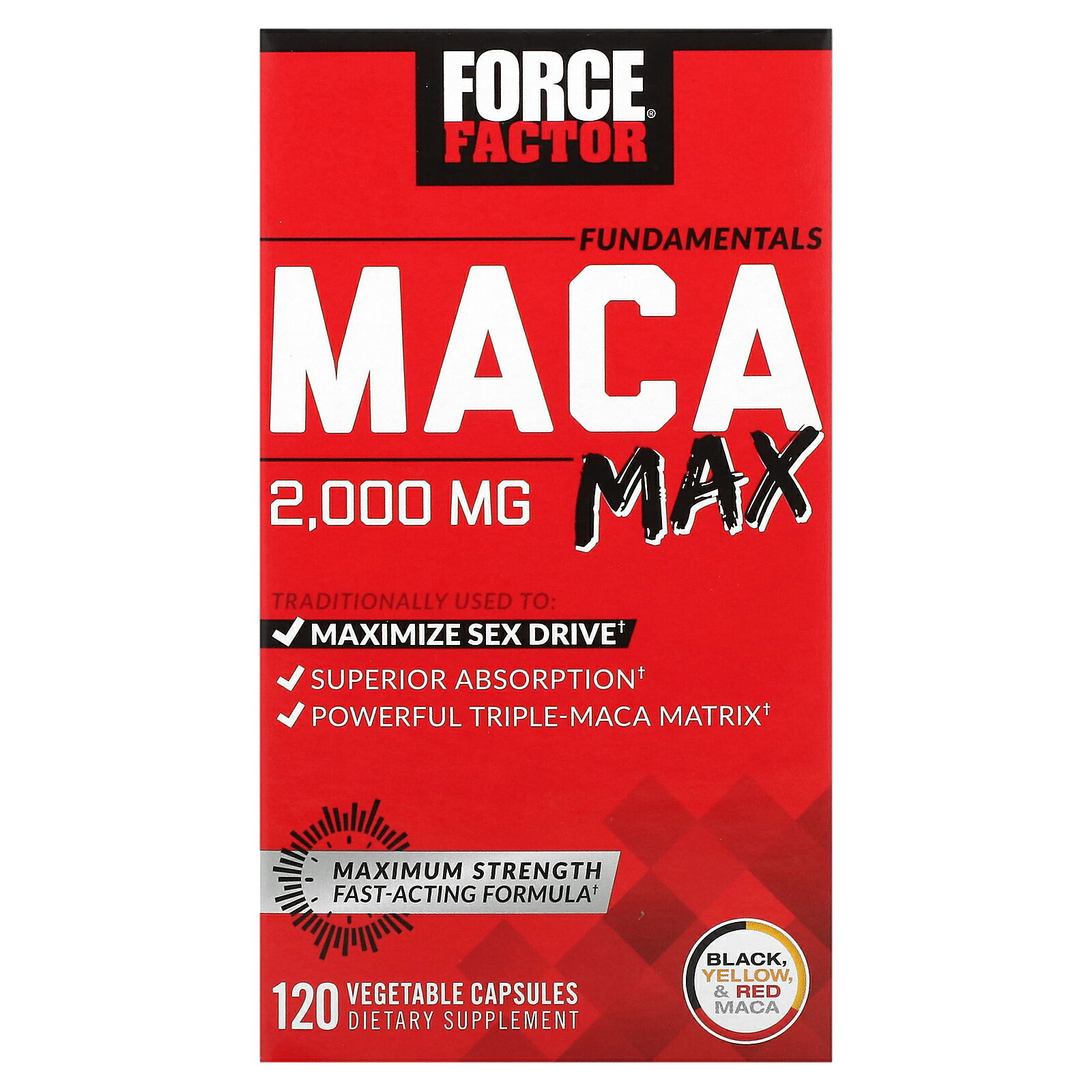 Force Factor マカ マックス 【 iHerb アイハーブ 公式 】 フォースファクター マカ根 マカルート ブラックマカ レッドマカ イエローマカ セレン 黒コショウ ファンダメンタルズ サプリ ベジカプセル 500mg 120粒