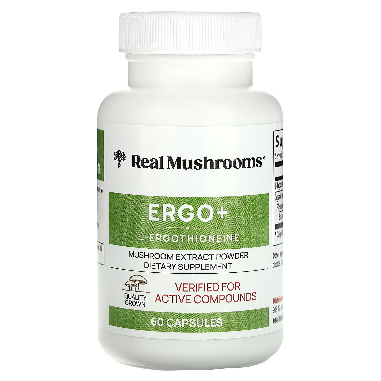 Real Mushrooms エルゴ+ 【 iHerb アイハーブ 公式 】 リアルマッシュルーム エルゴチオネイン ERGO+ L-エルゴチオネイン オーガニック 有機 ヒラタケ キノコ エキス ベータグルカン サプリ カプセル 60粒