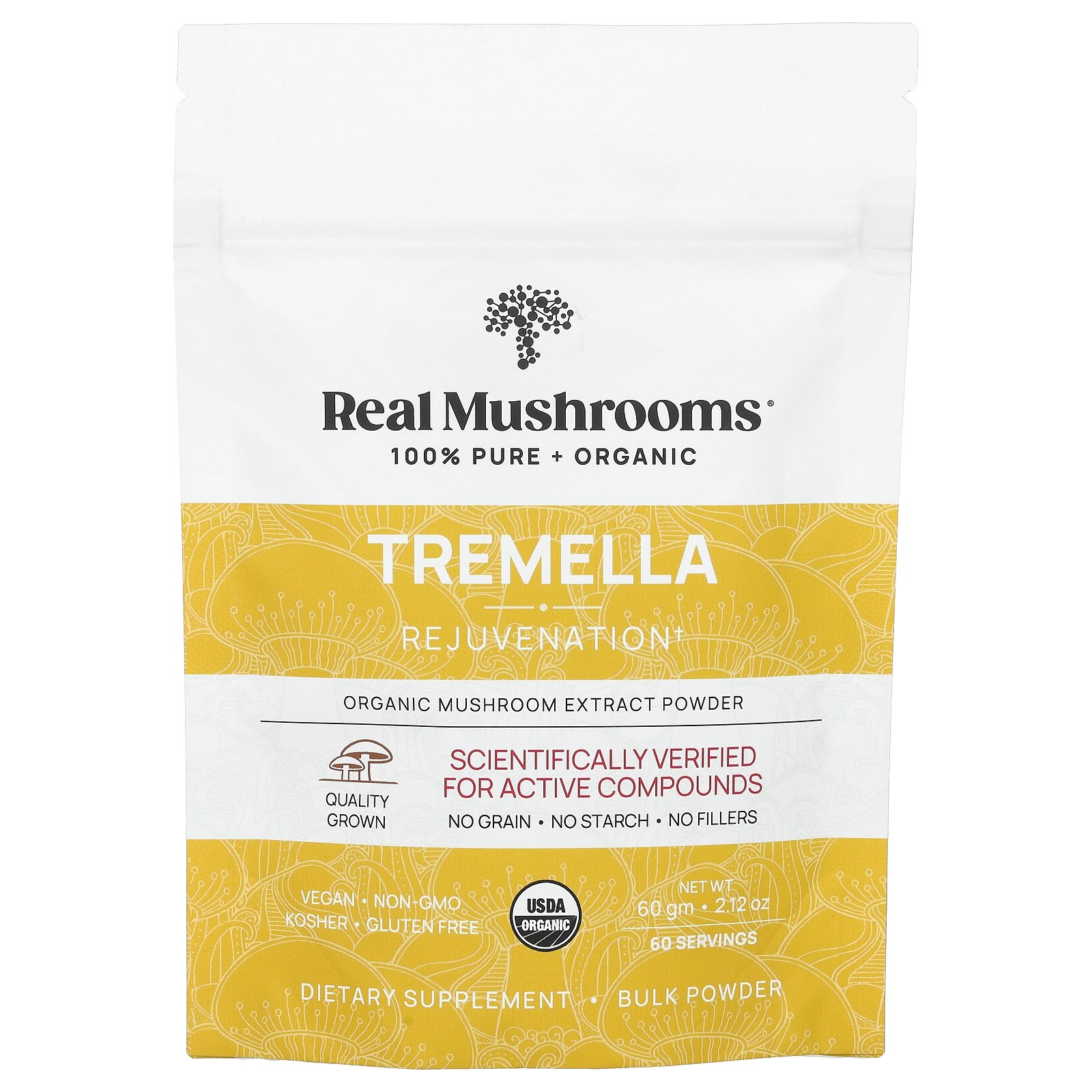 Real Mushrooms シロキクラゲ パウダー オーガニック 【 iHerb アイハーブ 公式 】 リアルマッシュルーム 有機 白キクラゲ レジュベネーション キノコ エキス ベータグルカン サプリ 純度 100% ピュア 粉末 60g