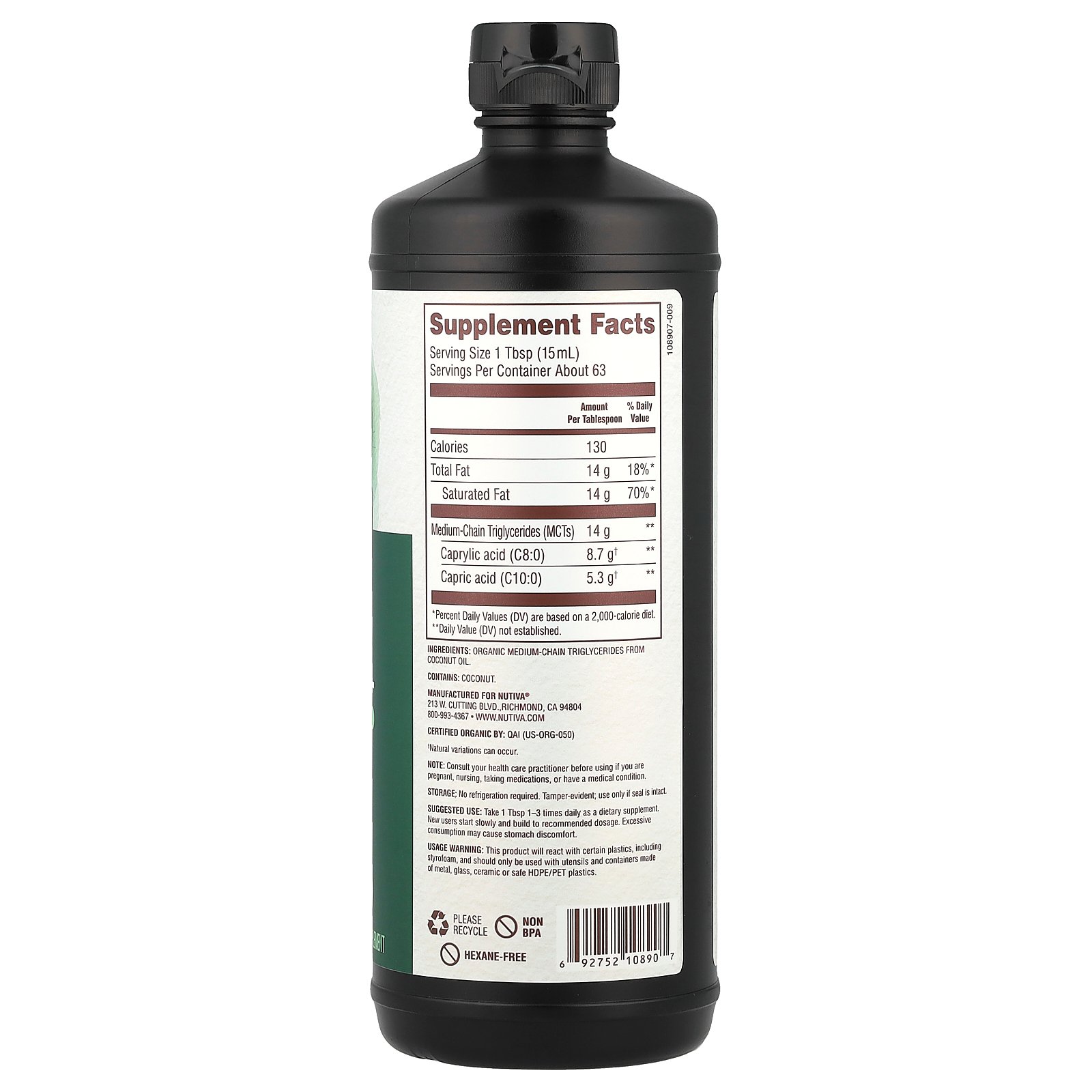 Nutiva MCTオイル オーガニック 【 iHerb アイハーブ 公式 】 ヌティバ 有機 MCT ココナッツ オイル 油 中鎖脂肪酸 トリグリセリド サプリメント サプリ リキッド リキッド 液体 無香料 946ml iherb-official-10010944 iHerb サンプル画像2