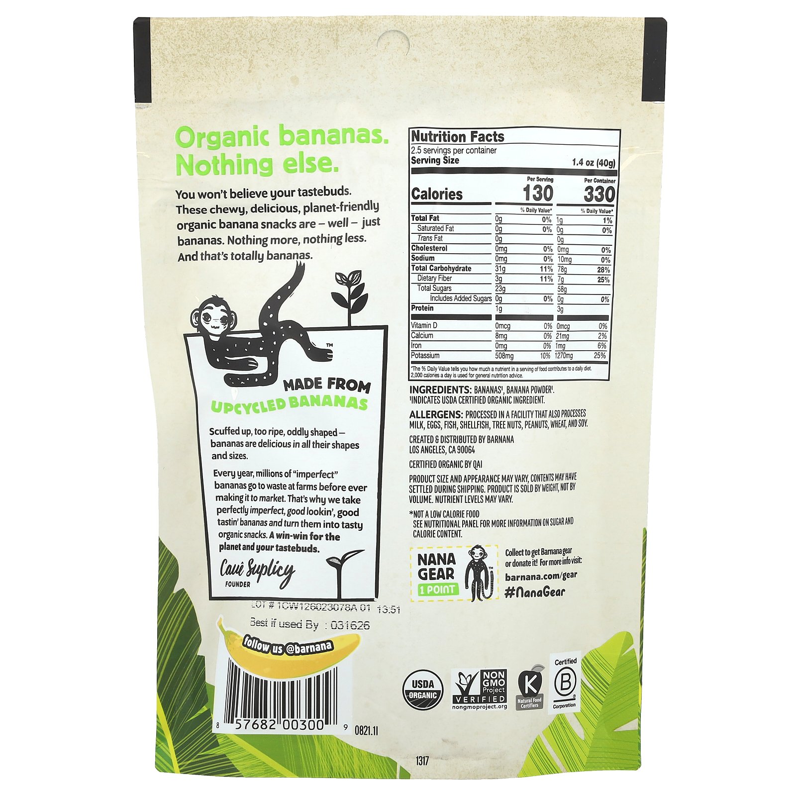 【15%OFFクーポン★8/4 20:00~8/11 01:59】Barnana オーガニック バナナ バイツ 【 iHerb アイハーブ 公式 】 バーナナ ドライバナナ オリジナル 100g iherb-official-10007102 iHerb サンプル画像2