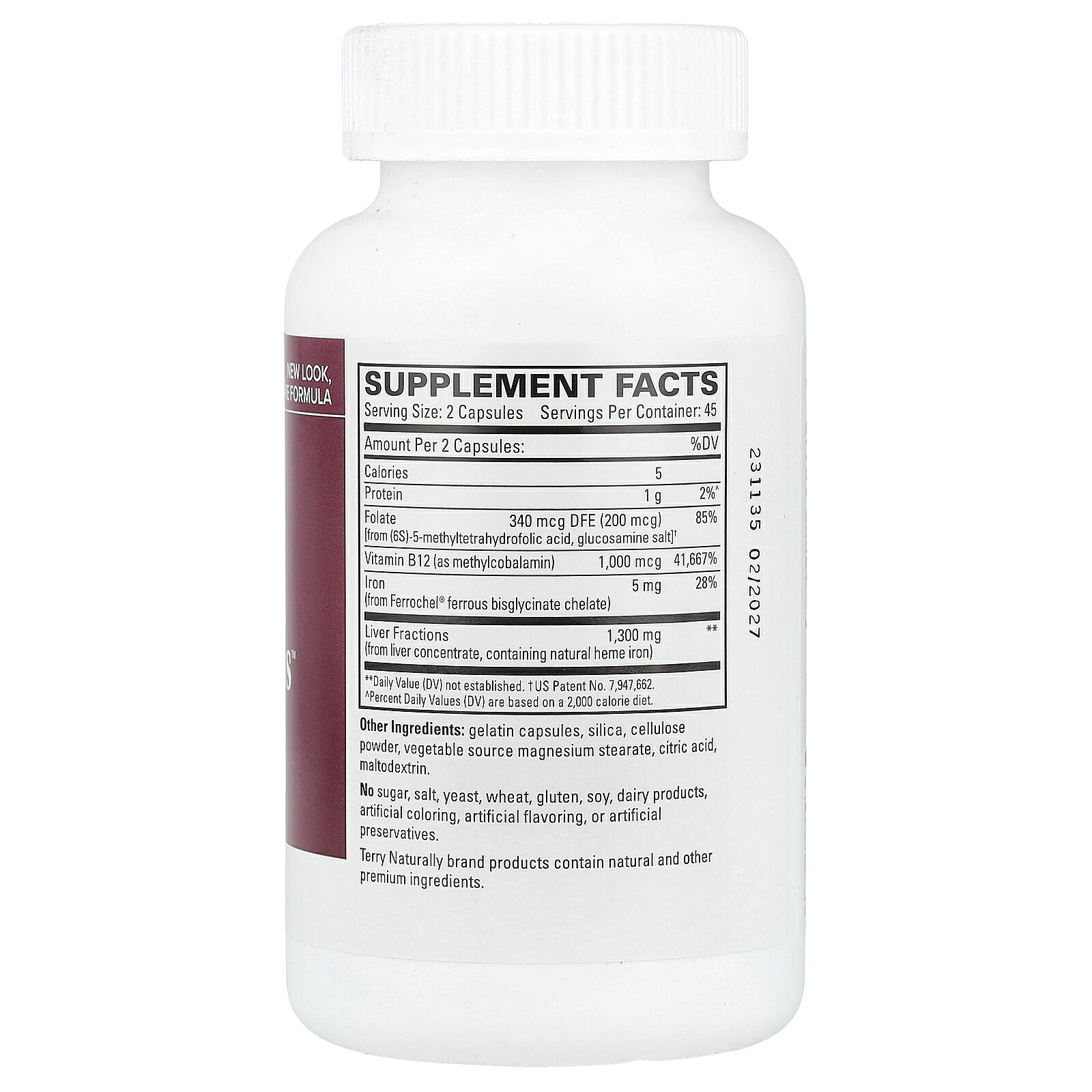 Terry Naturally リバー フラクション 【 iHerb アイハーブ 公式 】 テリーナチュラリー 葉酸 ビタミンB12 メチルコバラミン ヘム鉄 鉄 フェロケル 牛 由来 肝臓 濃縮物 サプリメント サプリ カプセル 90粒 iherb-official-10008428 iHerb サンプル画像2