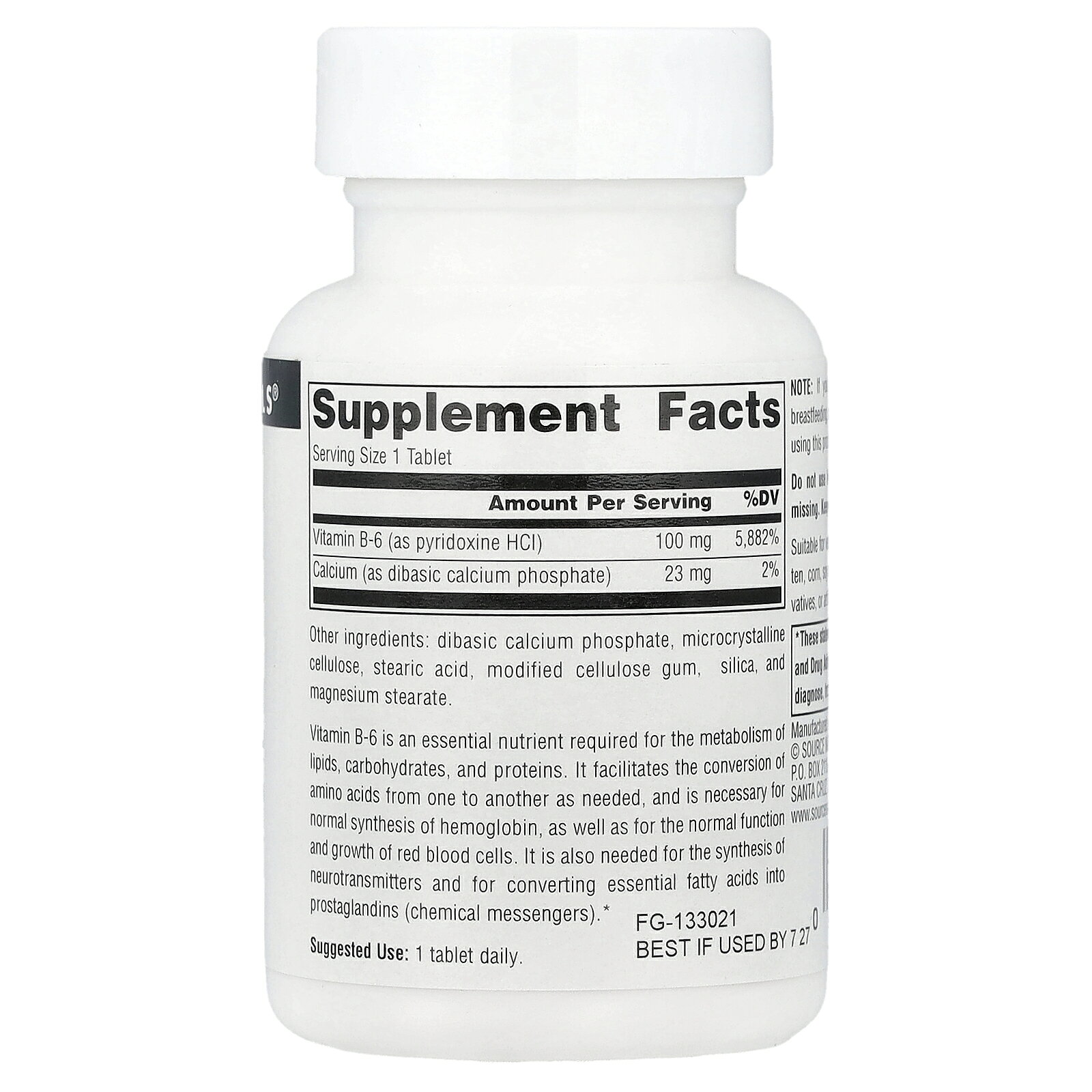 Source Naturals B-6 【 iHerb アイハーブ 公式 】 ソースナチュラルズ ビタミン ビタミンB ビタミンB群 B6 サプリ サプリメント タブレット 100mg 100粒 iherb-official-10003981 iHerb サンプル画像3