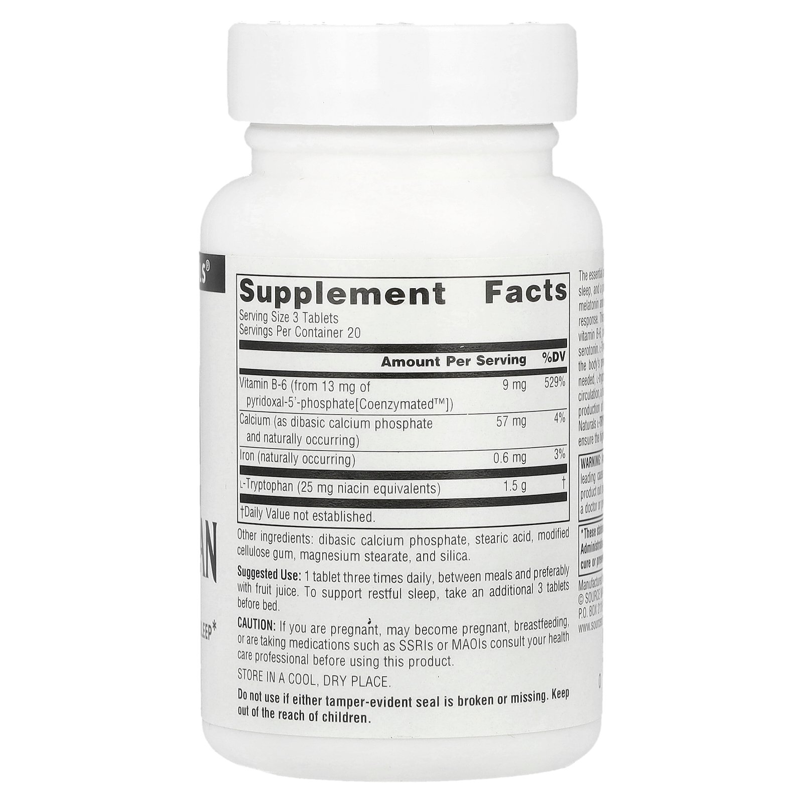 Source Naturals L-トリプトファン コエンザイム B-6入り 【 iHerb アイハーブ 公式 】 ソースナチュラルズ トリプトファン アミノ酸 サプリ サプリメント タブレット 500mg 60粒 iherb-official-10004002 iHerb サンプル画像3