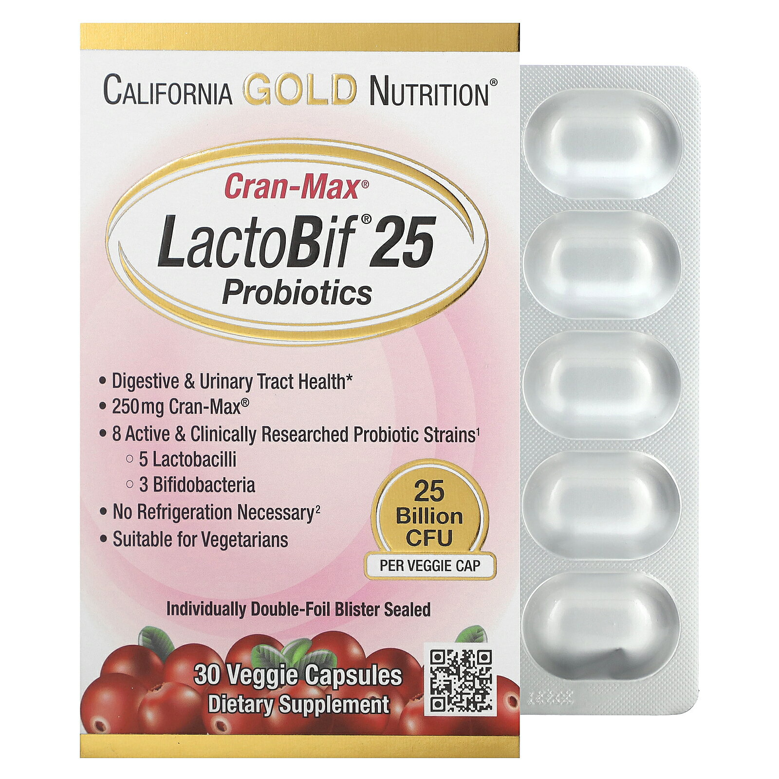 California Gold Nutrition ラクトビフ 25  カリフォルニア ゴールド ニュートリション CGN Lactobif ラクトビフィ プロバイオティクス 乳酸菌 サプリ ベジカプセル 250億CFU 30粒