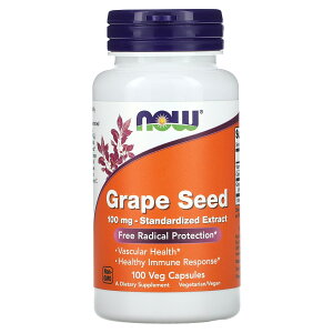 【POINT20倍★5/20 0:00~23:59限定!】NOW Foods グレープシード 標準化エキス 【 iHerb アイハーブ 公式 】 ナウフーズ グレープシードエキス ブドウ種子 エキス ビタミンC カルシウム ポリフェノール サプリメント サプリ ベジカプセル 100mg 100粒
