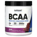 【POINT20倍★7/18 0:00~7/26 1:59】Nutricost BCAA 【 iHerb アイハーブ 公式 】 ニュートリコスト 分岐鎖アミノ酸 アミノ酸 必須アミノ酸 ロイシン イソロイシン バリン パフォーマンス サプリメント サプリ パウダー 粉末 グレープ味 300g