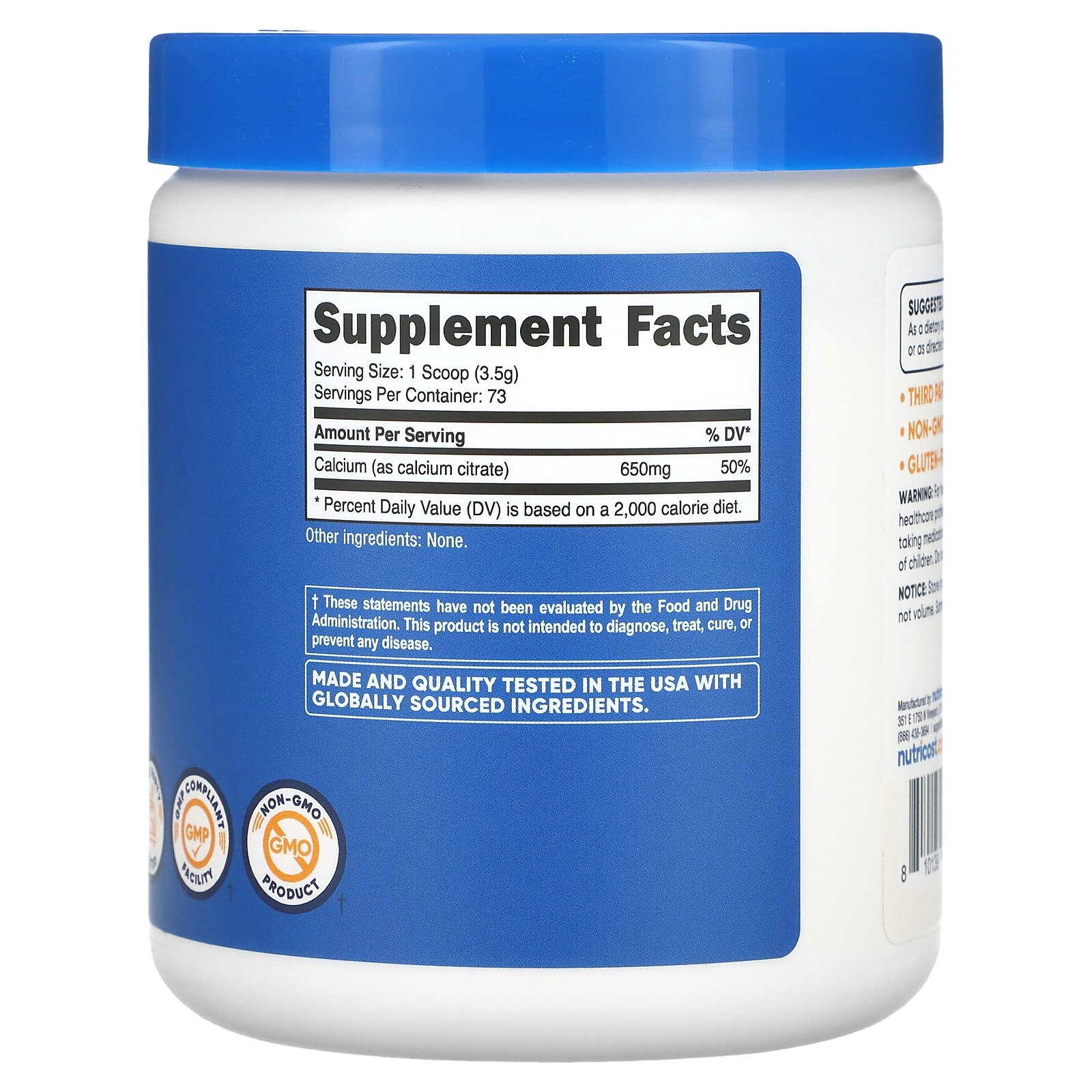 Nutricost クエン酸カルシウム 【 iHerb アイハーブ 公式 】 ニュートリコスト クエン酸 カルシウム ミネラル サプリメント サプリ パウダー 粉末 アンフレーバード プレーン 無香料 250g iherb-official-10019889 iHerb サンプル画像2