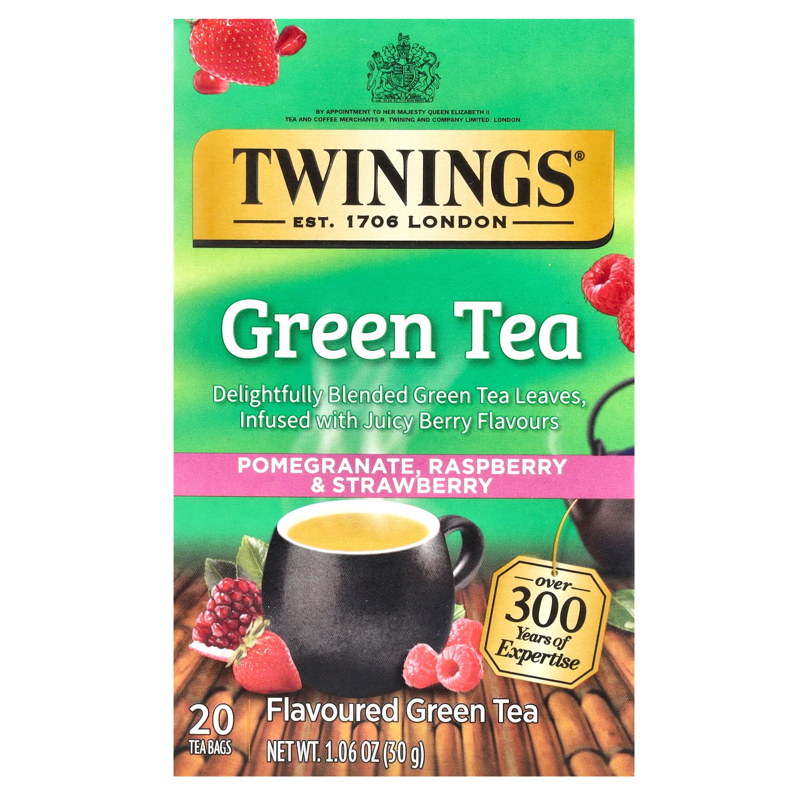 【POINT20倍★11/18 0:00～11/27 1:59】Twinings グリーンティー ザクロ ラズベリー & ストロベリー 【 iHerb アイハーブ 公式 】 トワイニング 緑茶 ポメグラネイト フレーバーティー ティー お茶 ティーバッグ 30g 20個