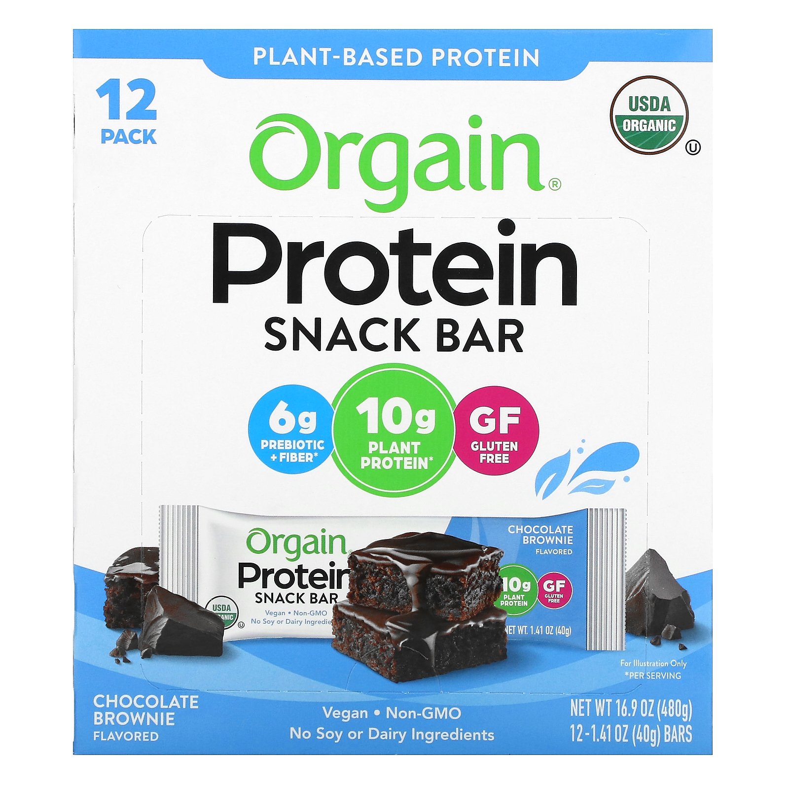 【POINT10倍★12/30 0:00~1/3 23:59】Orgain プロテイン スナックバー オーガニック 【 iHerb アイハーブ 公式 】 オルゲイン 有機 植物性 プラントベース プロテインバー タンパク質 栄養 バー ヴィーガン チョコレートブラウニー味 各40g 12個