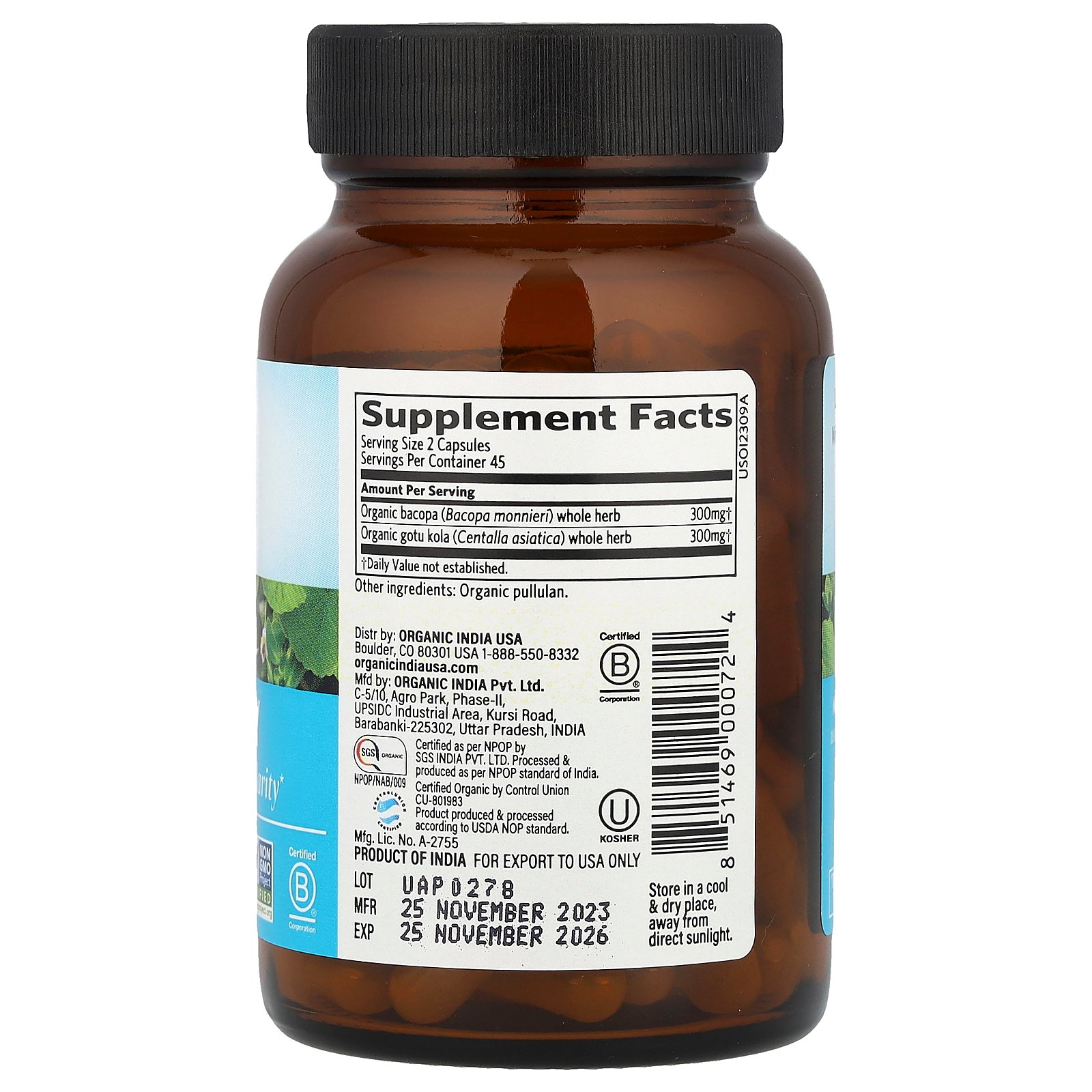 Organic India メモリー 【 iHerb アイハーブ 公式 】 オーガニックインディア オーガニック 有機 バコパ ツボクサ ゴツコラ ハーブ サプリメント サプリ ベジカプセル 90粒 iherb-official-10012174 iHerb サンプル画像2
