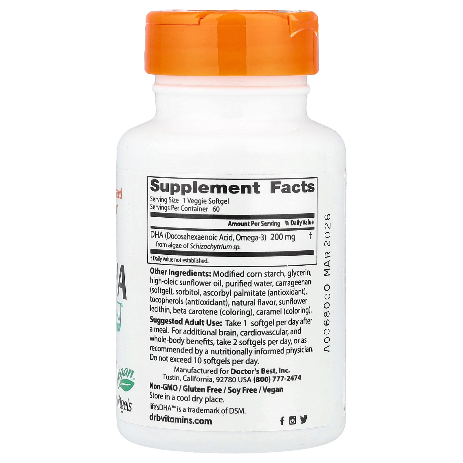 【15%OFFクーポン★7/4 20:00~7/11 01:59】Doctor's Best ヴィーガン DHA 【 iHerb ...