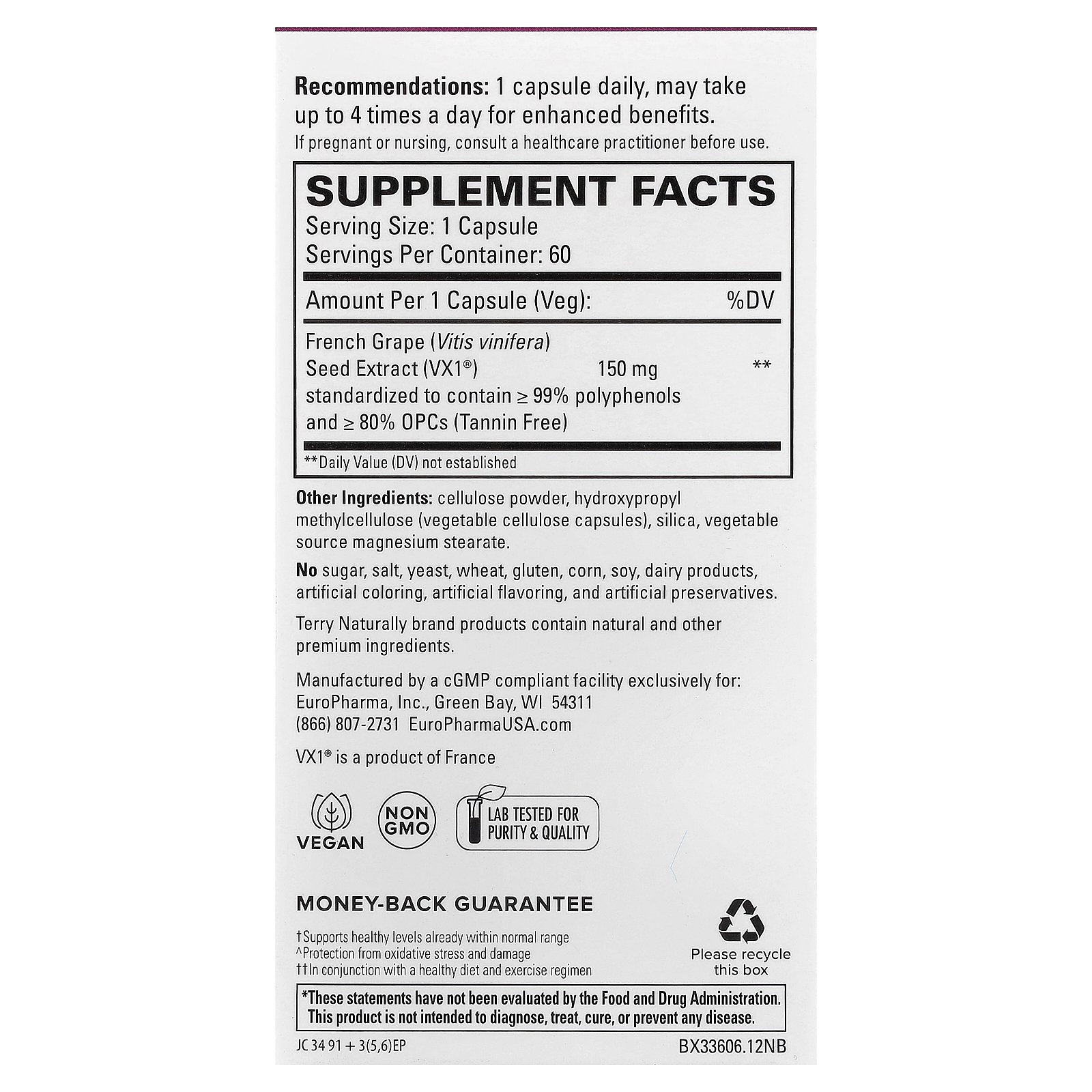 Terry Naturally クリニカル OPC 【 iHerb アイハーブ 公式 】 テリーナチュラリー Clinical OPC ブドウ種子 エキス ポリフェノール オリゴメリック プロアントシアニジン サプリ カプセル 150mg 60粒 iherb-official-10008437 iHerb サンプル画像2