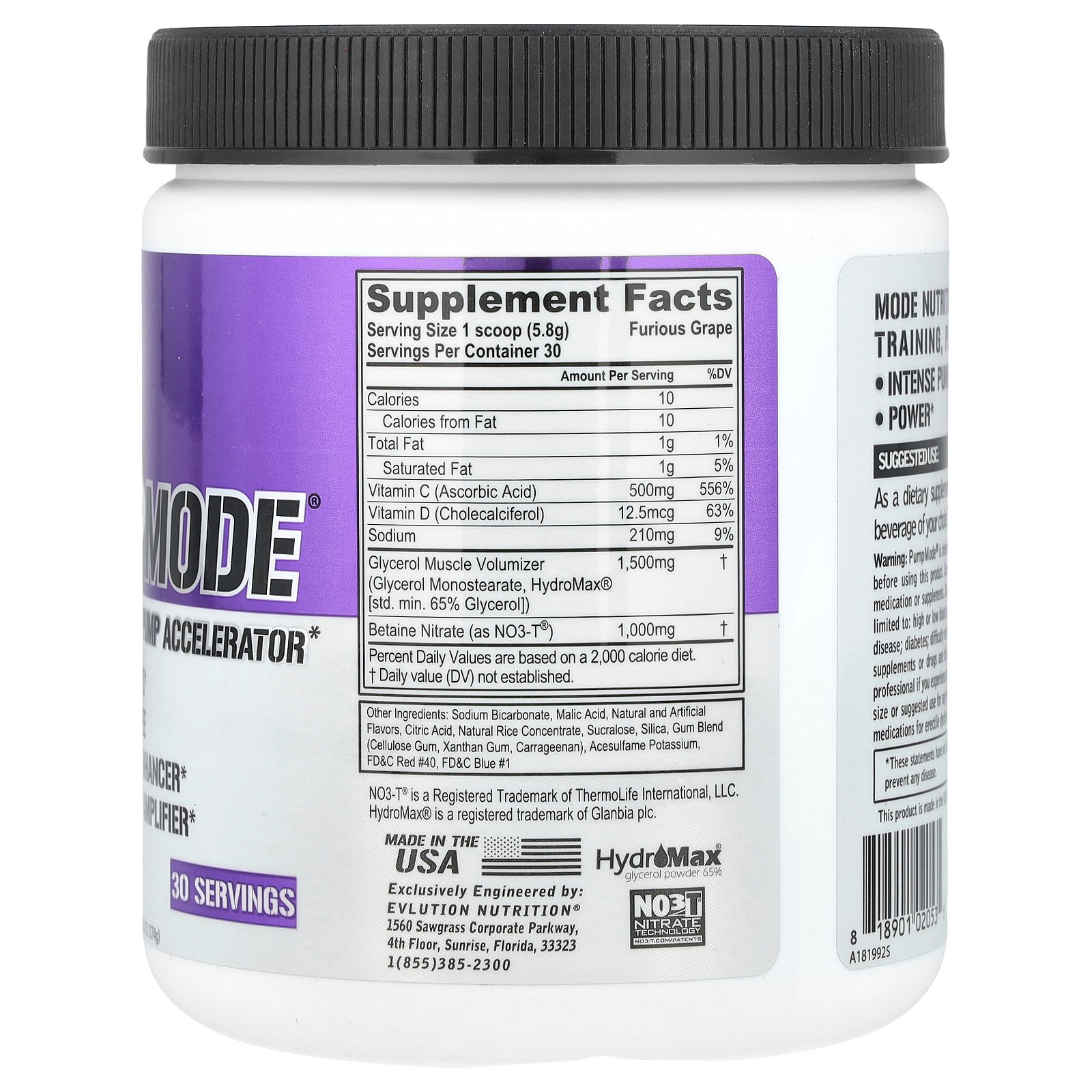 EVLution Nutrition パンプモード 【 iHerb アイハーブ 公式 】 エボリューションニュートリション ハイドロマックス グリセロール ビタミン ベタイン 一酸化窒素 サプリ パウダー 粉末 フュリアス グレープ味 174g iherb-official-10010333 iHerb サンプル画像2