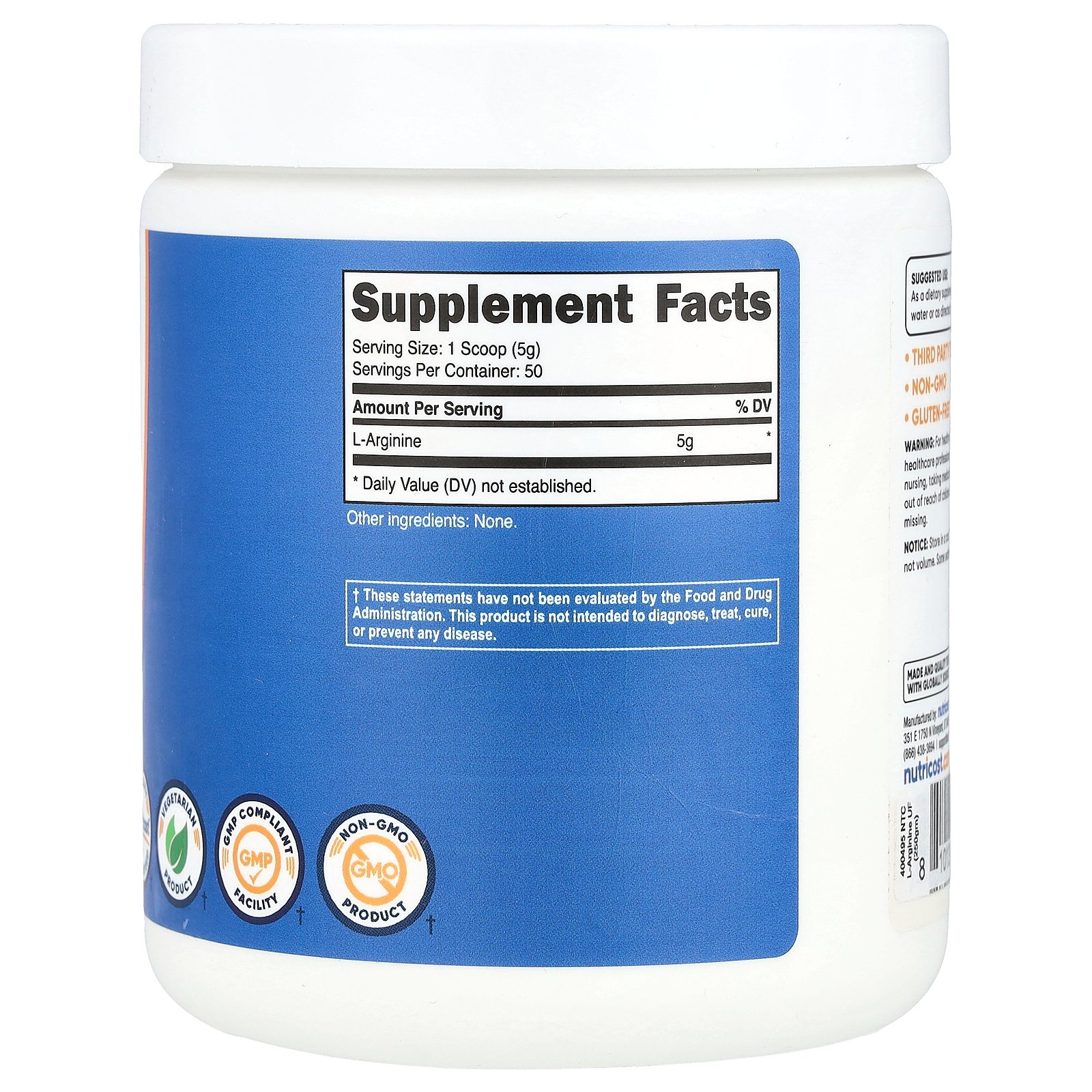 Nutricost L-アルギニン 【 iHerb アイハーブ 公式 】 ニュートリコスト アルギニン アミノ酸 サプリメント サプリ パウダー 粉末 アンフレーバード プレーン 無香料 250g iherb-official-10022947 iHerb サンプル画像2