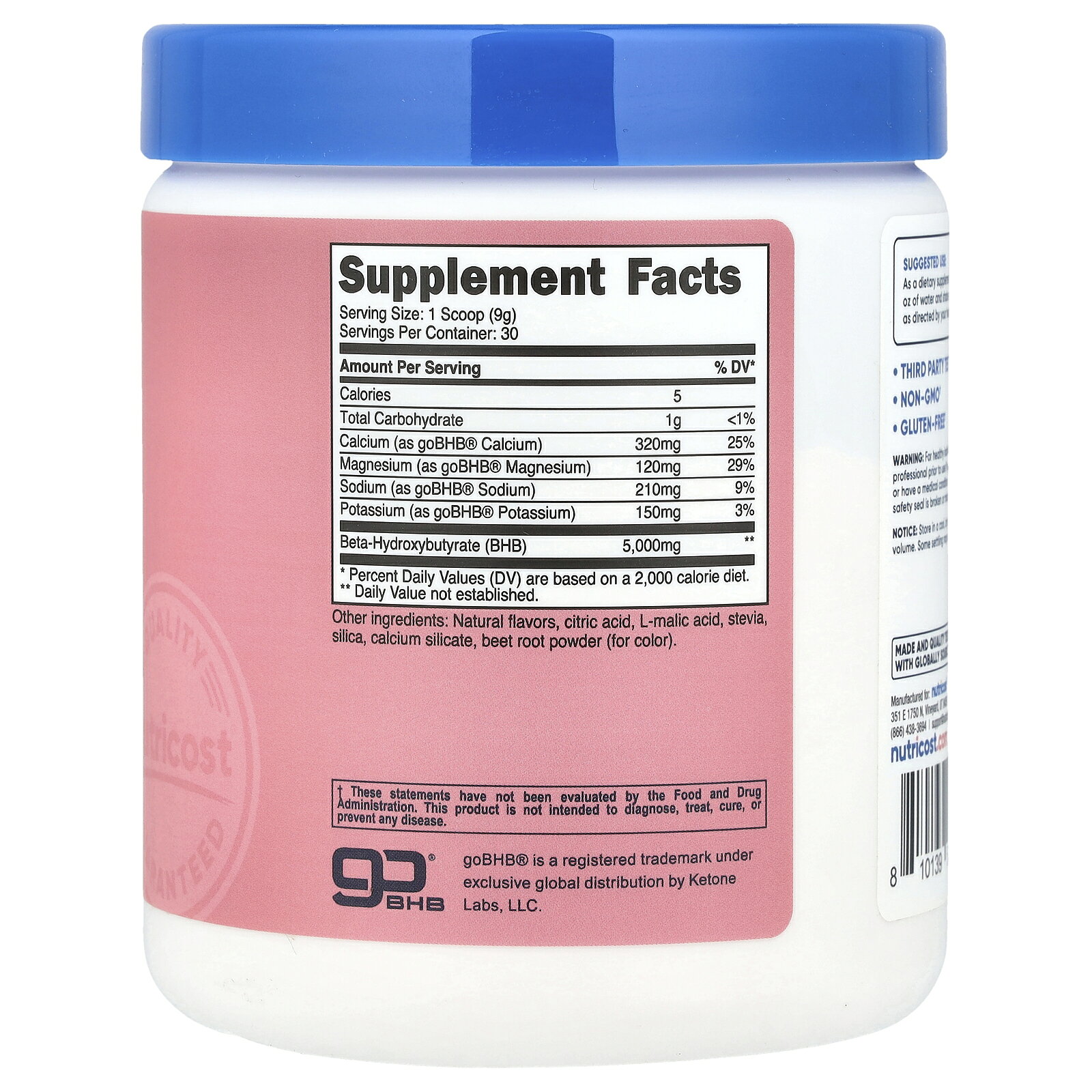 Nutricost BHB ソルト 【 iHerb アイハーブ 公式 】 ニュートリコスト β-ヒドロキシ酪酸 ベータヒドロキシ酪酸 カルシウム マグネシウム ナトリウム カリウム サプリ パウダー 粉末 ストロベリーレモネード味 267g iherb-official-10022917 iHerb サンプル画像2