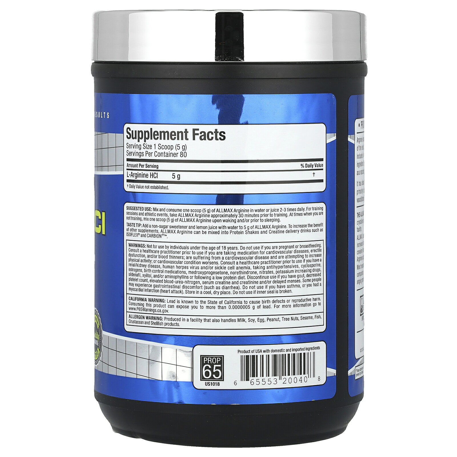 ALLMAX アルギニン 【 iHerb アイハーブ 公式 】 オールマックスニュートリション アルギニンHCI L-アルギニン 一酸化窒素 アミノ酸 サプリメント サプリ 健康食品 栄養補助食品 パウダー 粉末 400g iherb-official-10002191 iHerb サンプル画像3