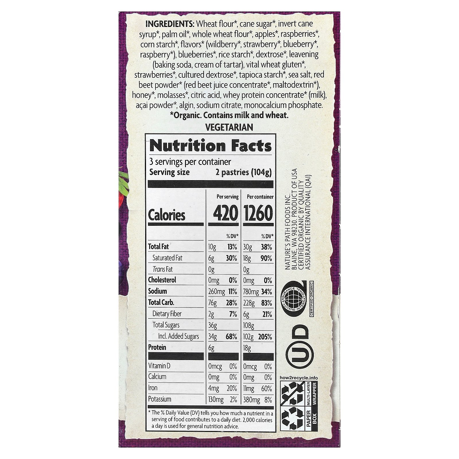 【15%OFFクーポン★8/4 20:00~8/11 01:59】Nature's Path フレーバー トースターペストリー 【 iHerb アイハーブ 公式 】 ネイチャーズパス オーガニック フロスト ワイルドベリー アサイー 6個 312g iherb-official-10004712 iHerb サンプル画像2