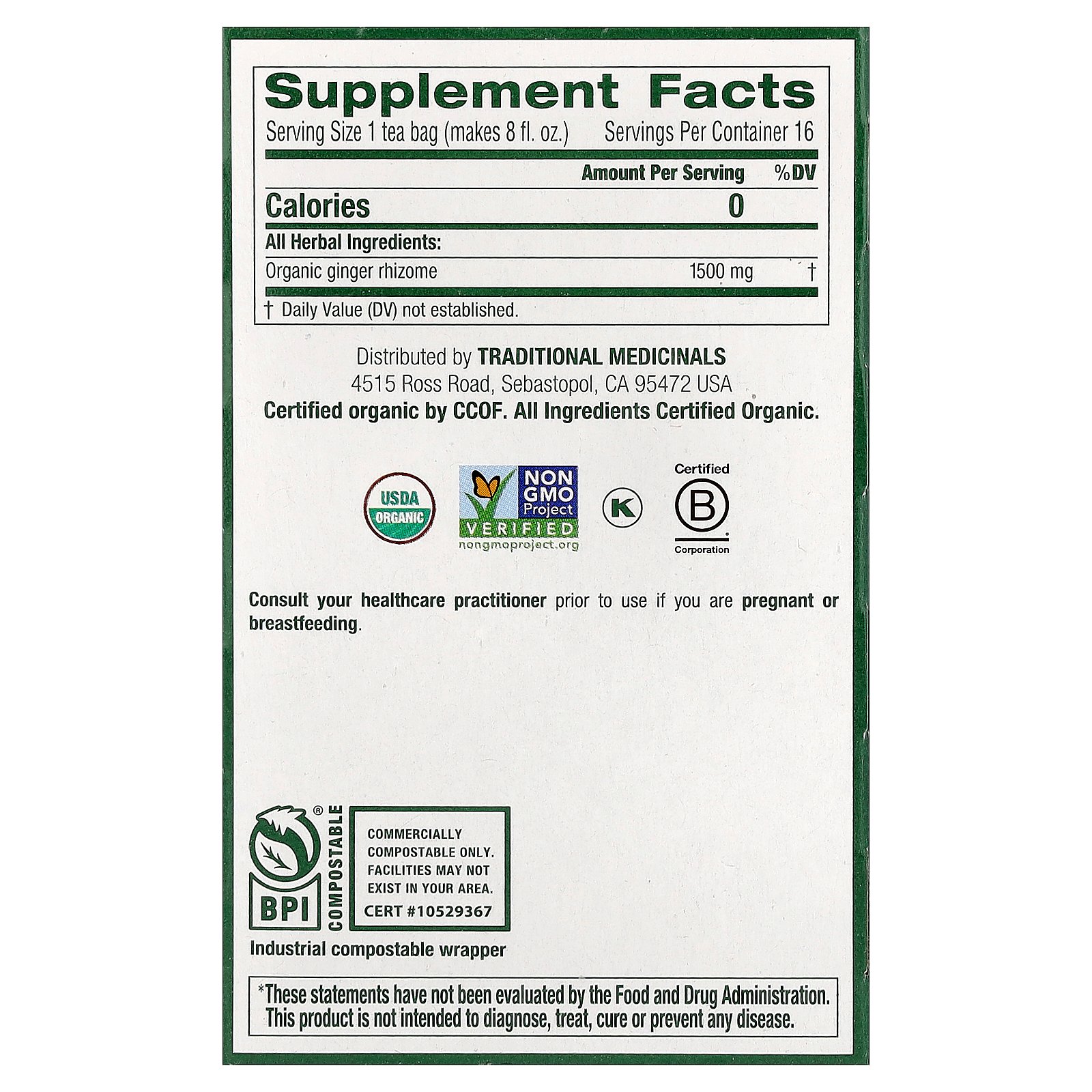 Traditional Medicinals ジンジャー オーガニック 【 iHerb アイハーブ 公式 】 トラディショナル メディシナル 有機 お茶 ハーブ サプリメント カフェインフリー ティーバッグ 24g 16個 iherb-official-10004465 iHerb サンプル画像2