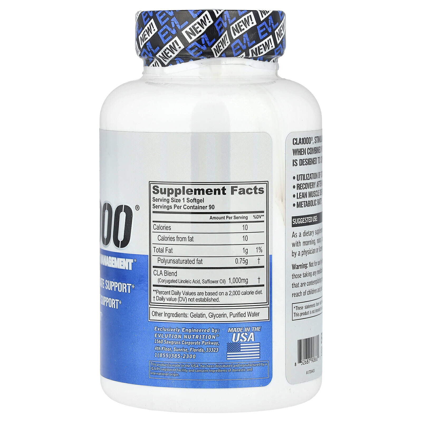 EVLution Nutrition CLA 1000 【 iHerb アイハーブ 公式 】 エボリューションニュートリション 共役リノール酸 ベニバナ油 ベニバナオイル 紅花油 サフラワー油 サフラワーオイル サプリ ソフトジェル 1,000mg 90粒 iherb-official-10010049 iHerb サンプル画像2
