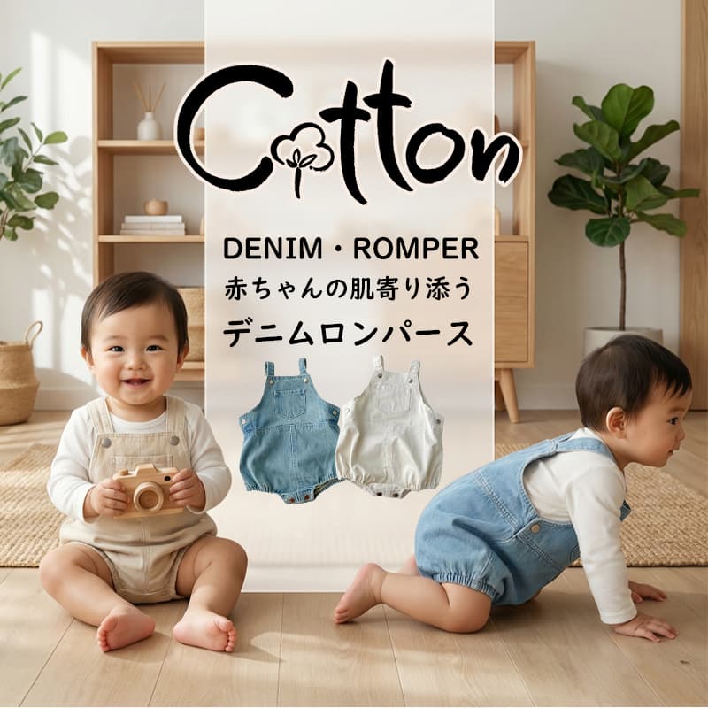 IHIMI 楽天市場店のベビー服 デニム サロペット オールインワン 子供 キッズ 新生児 赤ちゃん デニム ロンパース カバーオール オーバーオール 男の子 女の子 ジーンズ ジーパン 66 73 80 90 100 保育園 幼稚園 可愛い おしゃれ 男女兼用 綿 コットン 柔らかい 送料無料｜アングル2