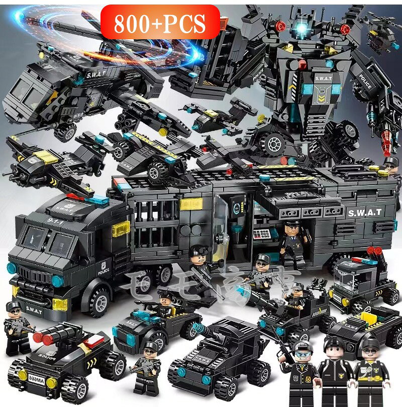 [SWAT16체 선물] 레고 블록 호환품 LEGO 미니 피그 SWAT 800+PCS 51변 로보컵 장갑차 전투기 스왓팀 선물