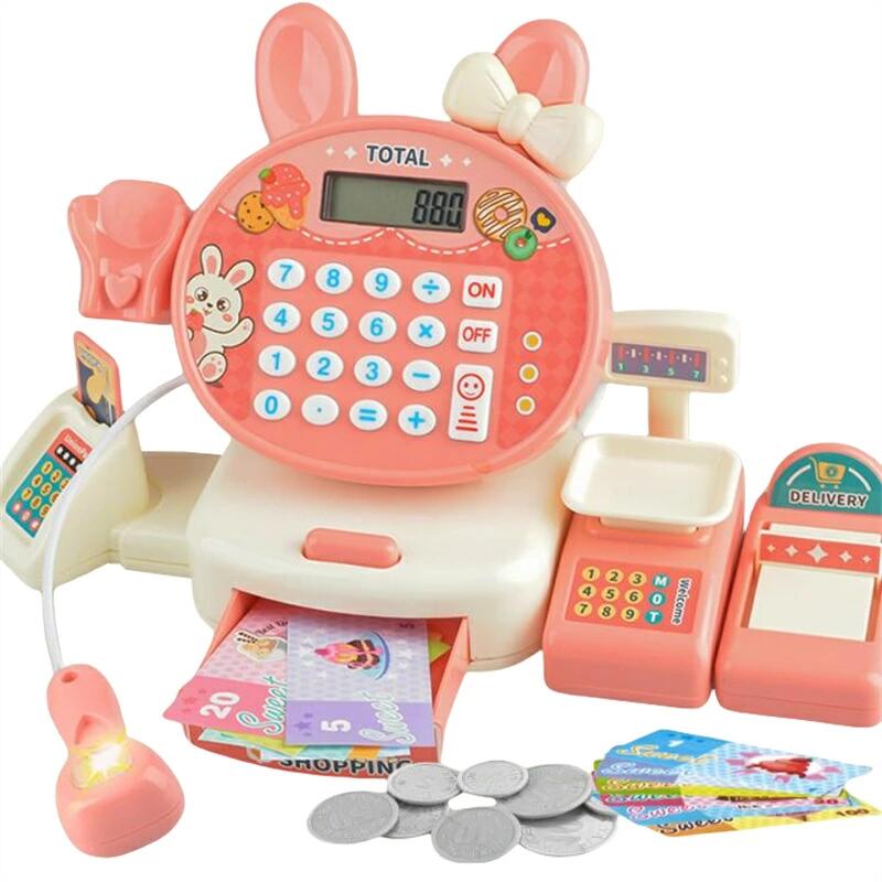 電動レジ チェックアウト カウンター おもちゃ 子供用 スキャナー付き シミュレーション レジ係 女の子 数学学習 ロールプレイおもちゃ