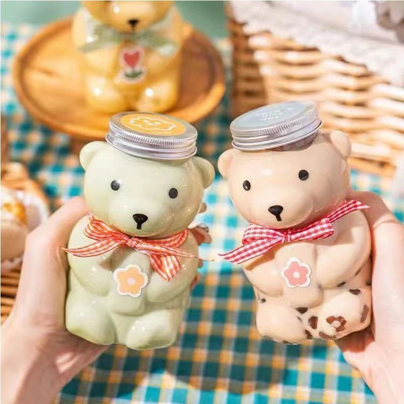 樂天商城 - 10個/20個セット ドリンクボトル 500ml フタ付き タピオカボトル チーズティー バナナジュース くま 熊 クマ ボトル ドリンク カップ