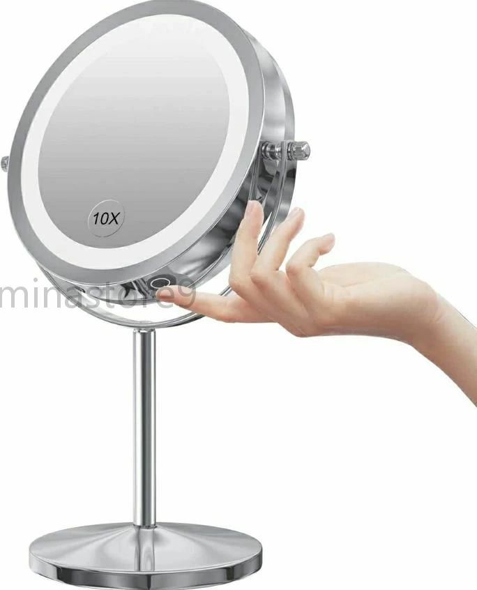 化粧鏡 拡大鏡10倍 LEDライトミラー 卓上ミラーled 化粧ミラー 360度回転ミラー LEDライト付きミラー 卓上鏡 LED化粧鏡 360度回転 丈夫