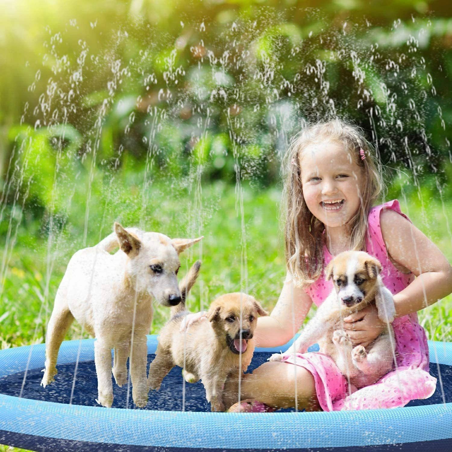 iHOLONのペットグッズ 噴水マット ペット用噴水マット 水遊びマット 犬用スプリンクラー プレイマット ビーチマット ビニールプール 水遊び 噴水｜アングル2