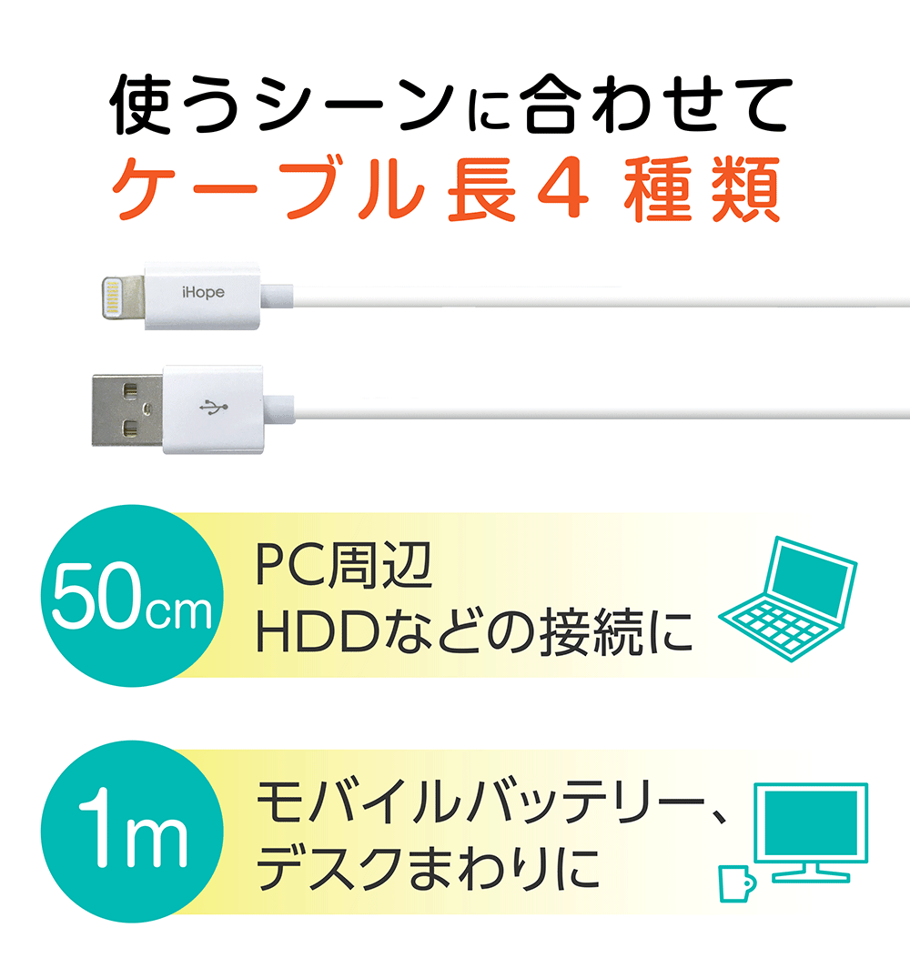 【在庫処分セール】 通信充電ライトニングケーブル MFi認証品 やわらか 50cm/1m 送料無料 ゆうパケット アウトレット