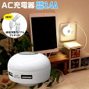 【2Wayケーブルプレゼント!】LEDランプ ベッドライト 常夜灯 ナイトライト 深夜の授乳に スマホ・タブレット等の充電もできる!光るAC充電器 USB2ポー...