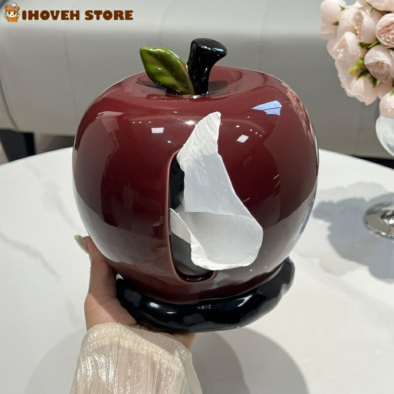 陶磁器 ティッシュボックス 収納 紙箱 インテリア アート ホームデコ 約16.5×17.5cm 防水 アップルレッド
