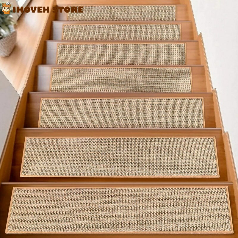 樂天商城 - 階段マット 滑り止め 自着式 はがせる 55×20cm キャメル ラグ カーペット 木目調床用 リネン調 階段カバー【海外通販】