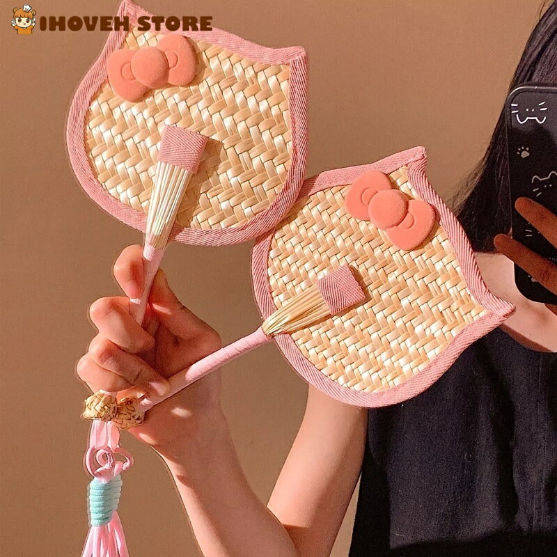 IHOVEN STOREの手作りミニ扇子 麦わら うちわ 夏 携帯 軽量 カギ付き バッグチャーム 猫デザイン 写真撮影 小道具 和風 ギフト 女性 可愛い【海外通販】｜アングル3