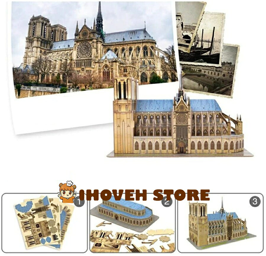IHOVEN STOREのノートルダム 3Dパズル 大聖堂・パリ フランス 3D 木製 DIY 立体パズル 建築モデル 組み立てられたパズル教育玩具 ノートルダムの装飾品 教会装飾 記念碑 記念モデル【海外通販】｜アングル2