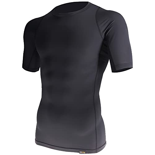 おたふく手袋 夏用インナー 半袖 丸首 EVO [コーデュラ ライクラ 全面消臭 コンプレッション 接触冷感 吸汗速乾 UVカット メンズ] JW-728 ブラック LL