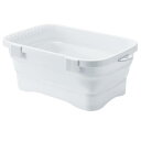 伊勢藤(ISETO) 洗い桶 キッチンソフトタブ ホワイト 6.6L 幅37.8×奥行24.0×高さ5.2~14.7cm 日本製 耐熱100℃ 折りたたみ 水抜き栓付き 吊り下げ可能 節水対策 キッチン I-590