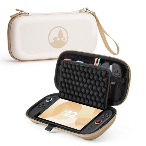 2025 に登場した、最も強力な保護ケースケース対応機種 Switch 2, スイッチ2ケース 収納バッグ, 画面保護のためのドット付きハニカムパネル 防塵 防水 耐衝撃 大容量 ゲームカード10枚コントローラー/カード/ドック/ケーブル 持ち運び便利 外出/旅行用 (ベージュ)