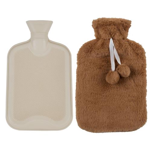 VECELO 湯たんぽ 注水式 ゆたんぽ 湯タンポ かわいい お湯入れ 電気不要 防寒グッズ 安眠グッズ 腹痛緩和 生理期 洗濯可能 容量1.8L ブラウン毛球